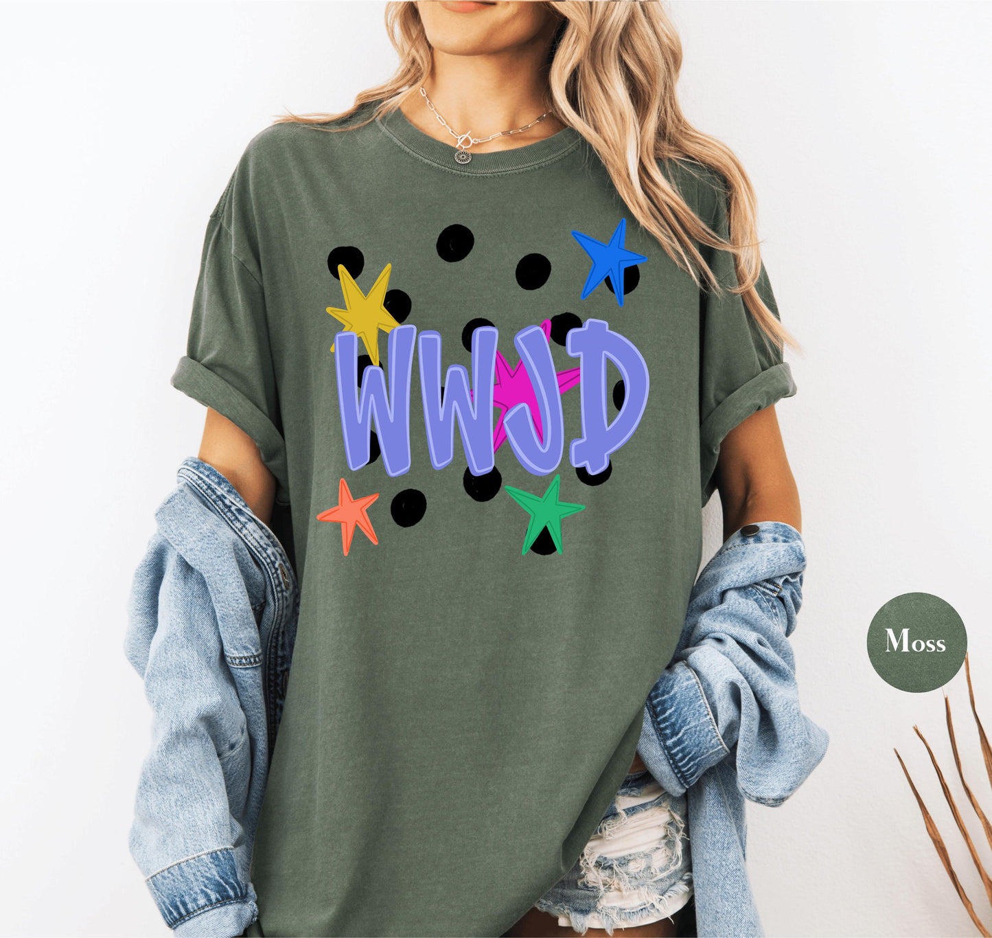 WWJD Comfort Colors® Shirt | Christianity Faith Tshirt Shirt | Catholic Godly Religious Retro Shirt | Stars And Spots Trendy Church Tee