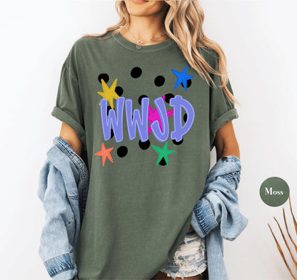 WWJD Comfort Colors® Shirt | Christianity Faith Tshirt Shirt | Catholic Godly Religious Retro Shirt | Stars And Spots Trendy Church Tee