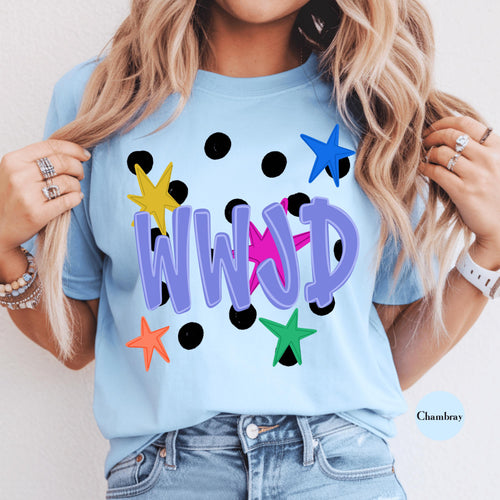 WWJD Comfort Colors® Shirt | Christianity Faith Tshirt Shirt | Catholic Godly Religious Retro Shirt | Stars And Spots Trendy Church Tee