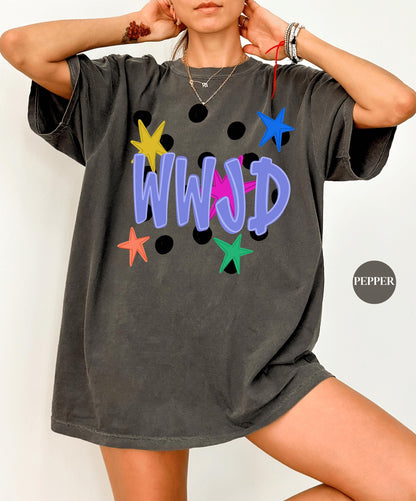 WWJD Comfort Colors® Shirt | Christianity Faith Tshirt Shirt | Catholic Godly Religious Retro Shirt | Stars And Spots Trendy Church Tee