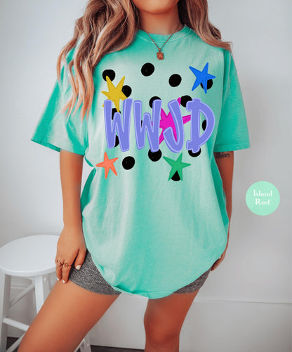 WWJD Comfort Colors® Shirt | Christianity Faith Tshirt Shirt | Catholic Godly Religious Retro Shirt | Stars And Spots Trendy Church Tee