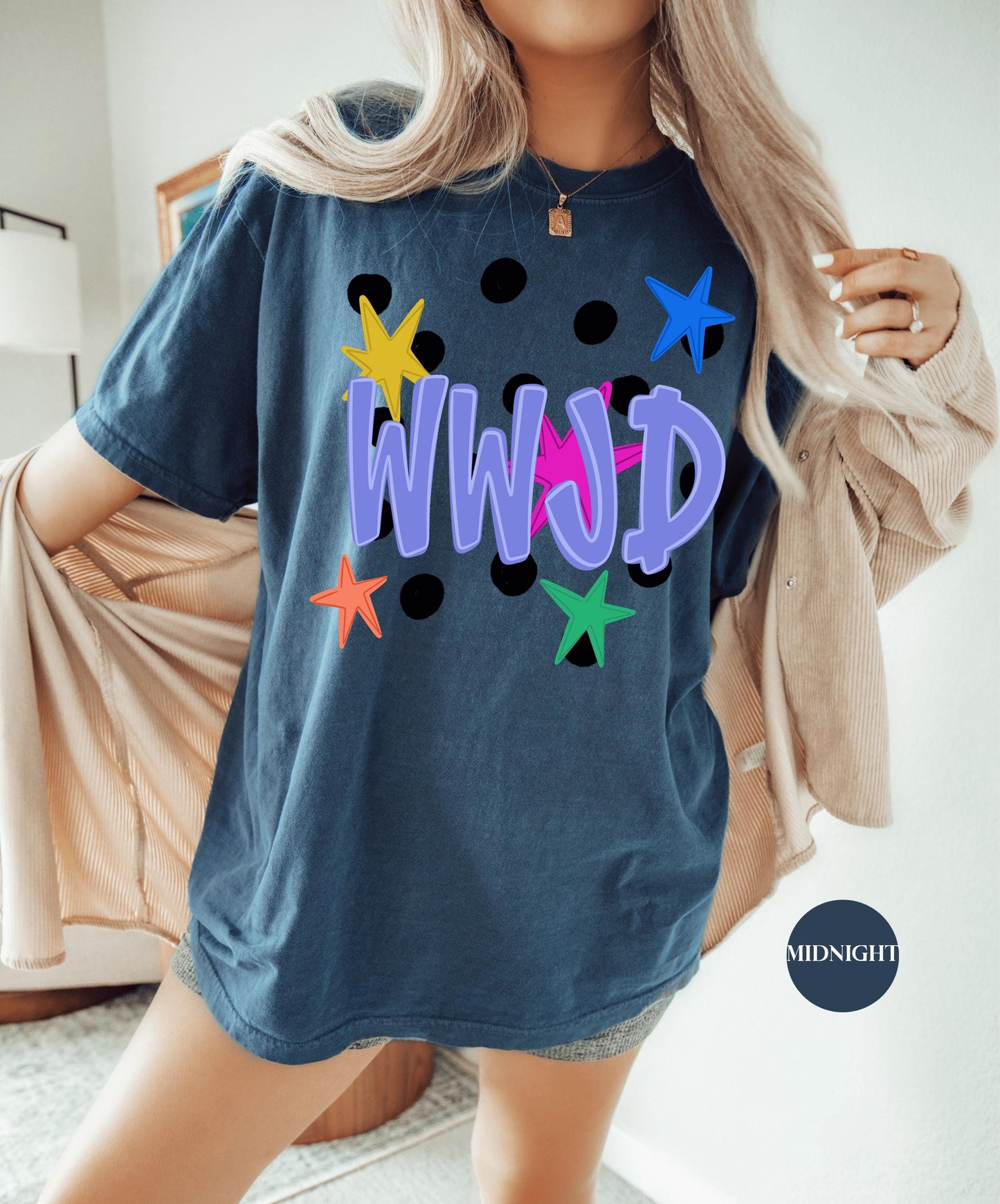 WWJD Comfort Colors® Shirt | Christianity Faith Tshirt Shirt | Catholic Godly Religious Retro Shirt | Stars And Spots Trendy Church Tee