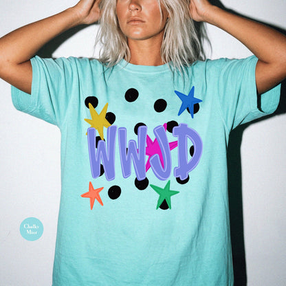 WWJD Comfort Colors® Shirt | Christianity Faith Tshirt Shirt | Catholic Godly Religious Retro Shirt | Stars And Spots Trendy Church Tee