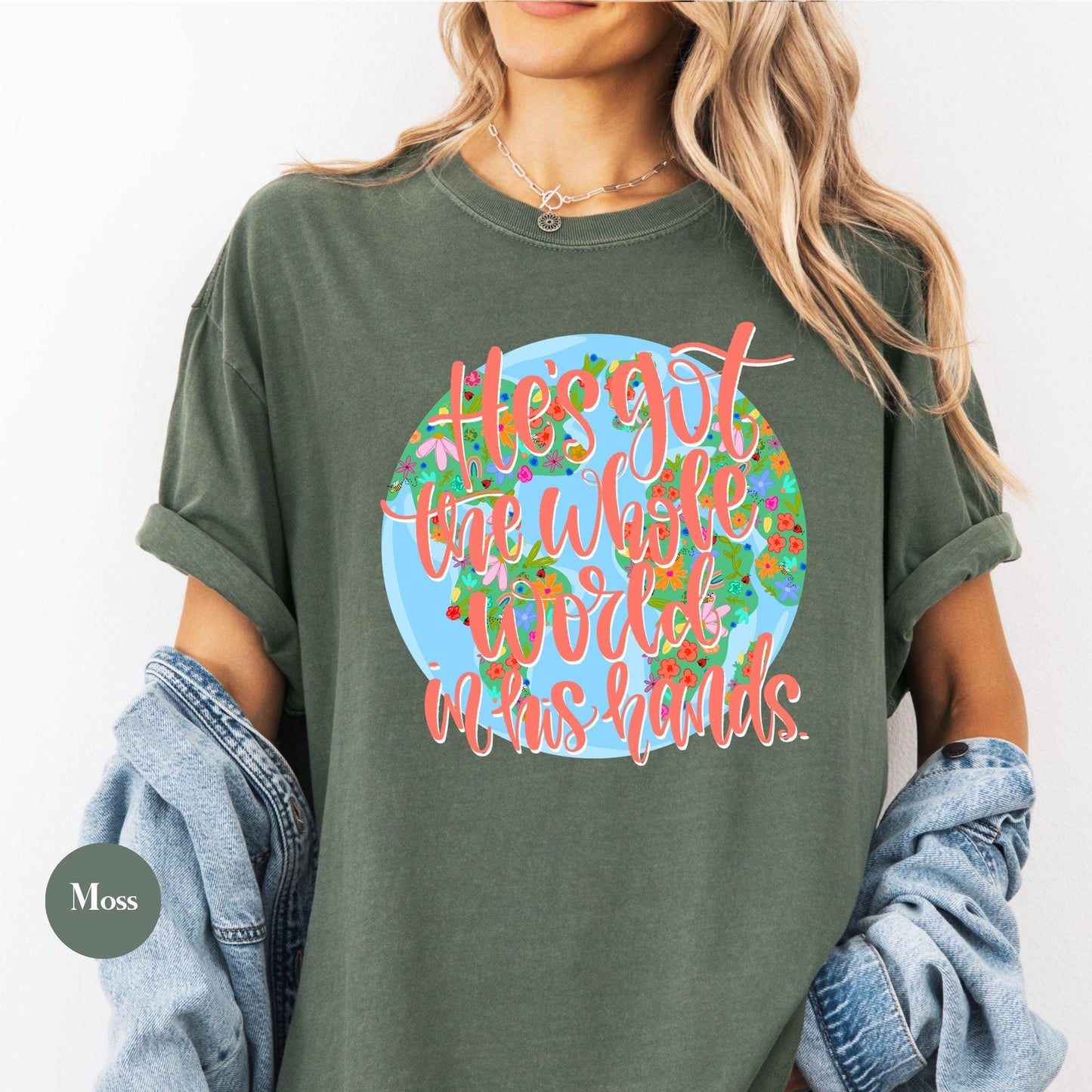 He's Got The Whole World In His Hands Comfort Colors® Shirt | Christian Godly TShirt | Bible Tee | Church | Christianity Faith Tee Shirt
