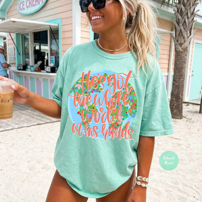 He's Got The Whole World In His Hands Comfort Colors® Shirt | Christian Godly TShirt | Bible Tee | Church | Christianity Faith Tee Shirt