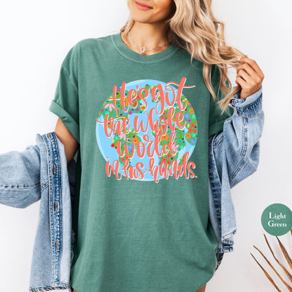 He's Got The Whole World In His Hands Comfort Colors® Shirt | Christian Godly TShirt | Bible Tee | Church | Christianity Faith Tee Shirt