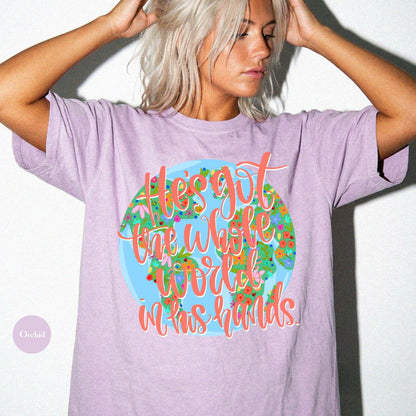 He's Got The Whole World In His Hands Comfort Colors® Shirt | Christian Godly TShirt | Bible Tee | Church | Christianity Faith Tee Shirt