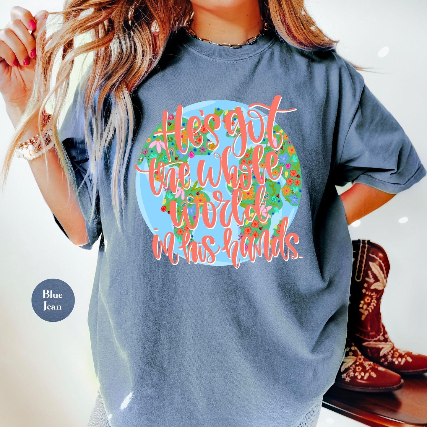 He's Got The Whole World In His Hands Comfort Colors® Shirt | Christian Godly TShirt | Bible Tee | Church | Christianity Faith Tee Shirt