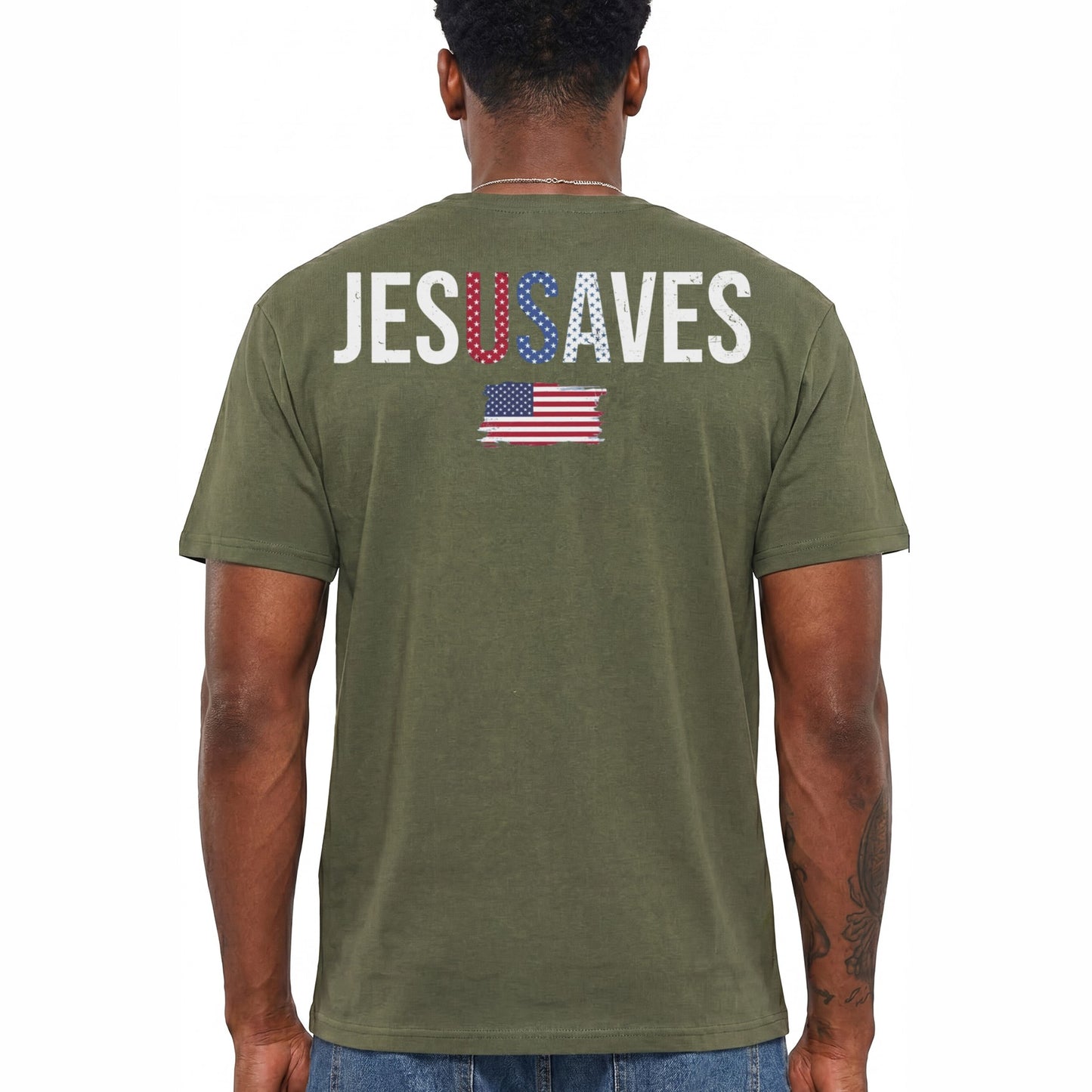 Jesus Saves USA Shirt American Flag Christian Graphic Tee Patriotic Faith Gift For Men
