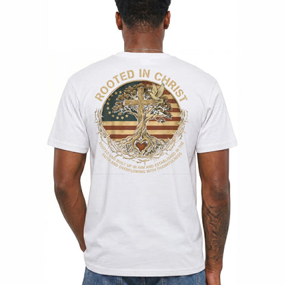 Rooted In Christ Shirt Vintage Christian Cross Graphic Tee Tree Of Life Faith Gift For Men