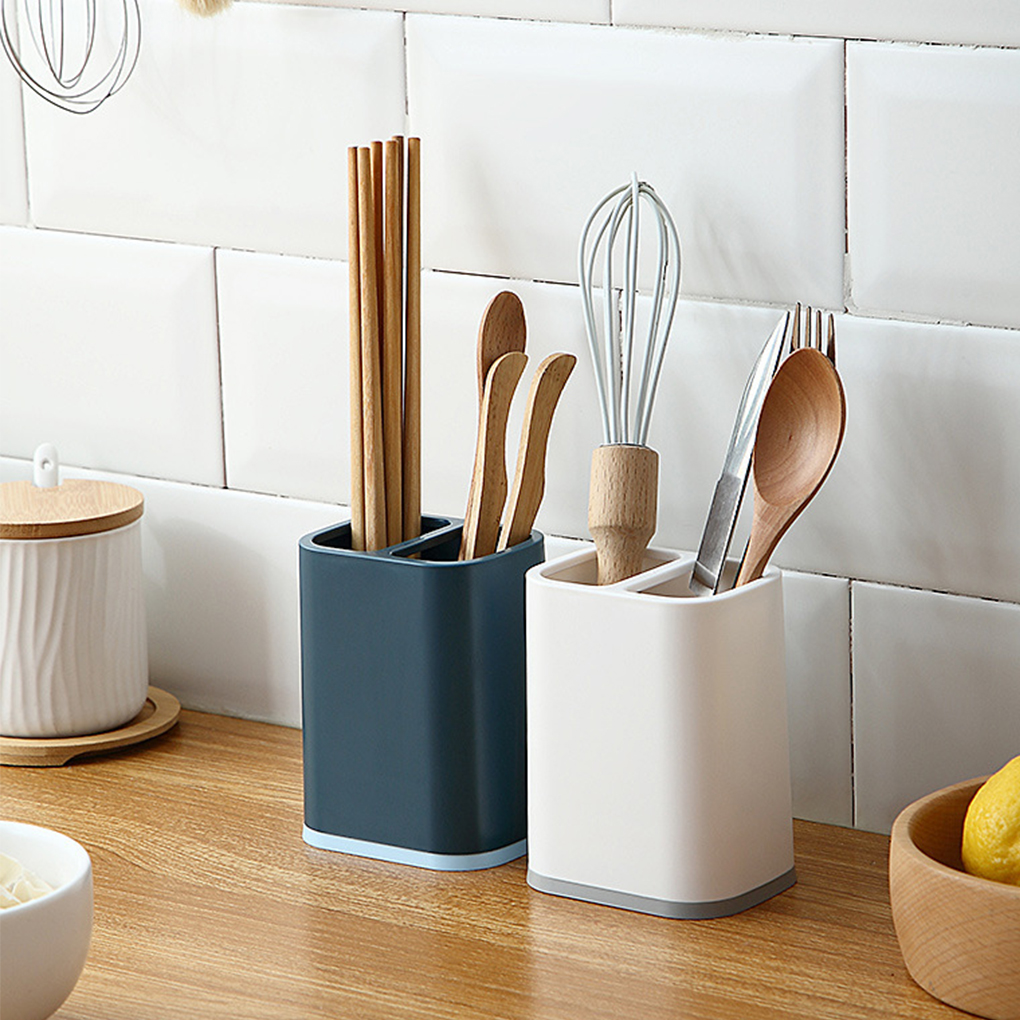 1PC White Chopsticks Storage Holder Box Double Grids - Image 2