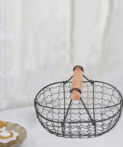 2PCS Wooden Handle Metal Retro Vegetable Fruit Basket