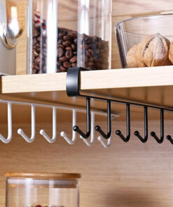 Alternative view of 6 Hooks Storage Shelf Metal Under Shelves Hanging Rack Cup Utensils Holder