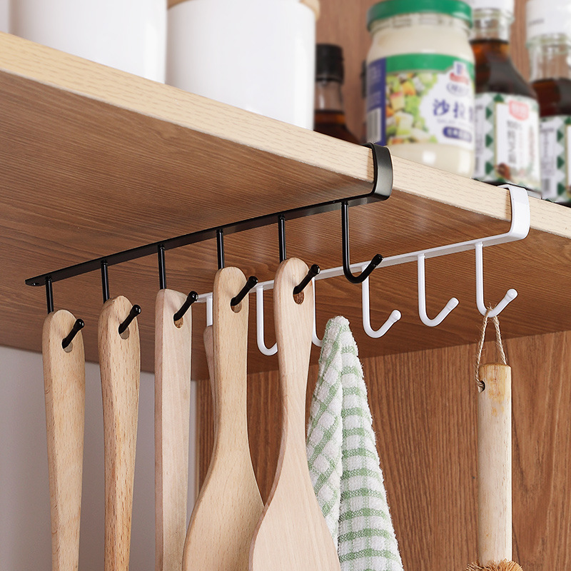 6 Hooks Storage Shelf Metal Under Shelves Hanging Rack Cup Utensils Holder - Image 3
