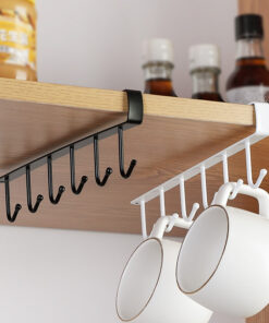 6 Hooks Storage Shelf Metal Under Shelves Hanging Rack Cup Utensils Holder