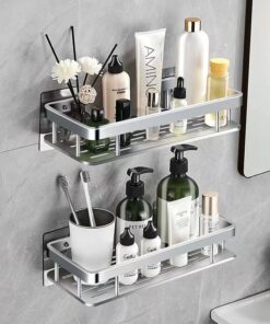 2PCS No-drill Wall Mount Aluminum Alloy Shower Silver Shelves