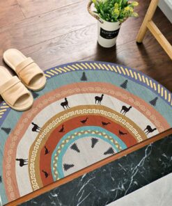 Boho Velvet Door Mat Entrance Half Round Ethnic Floral Rugs