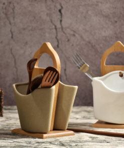 Alternative view of Creative Japanese Bamboo Wood Ceramic Chopstick Holder