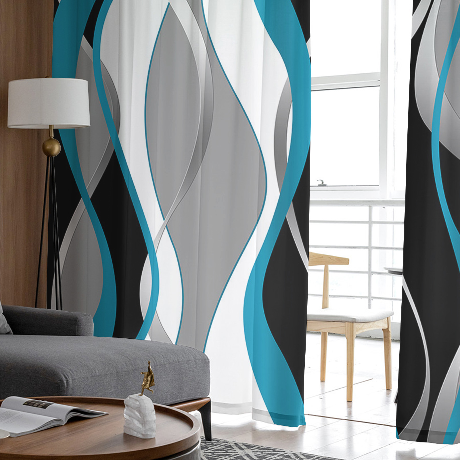 Abstract Gradient Turquoise Tulle Voile Curtains - Image 4