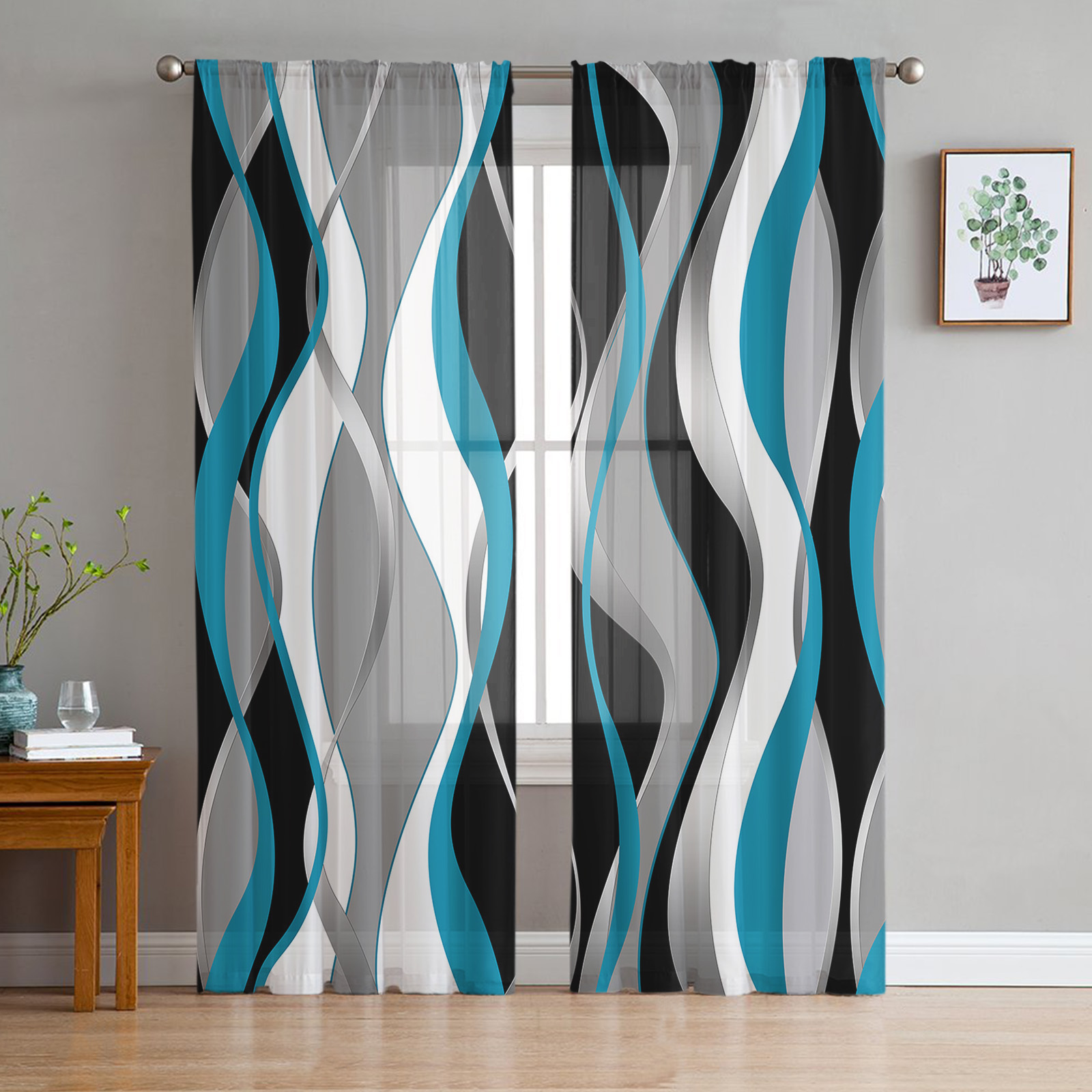 Abstract Gradient Turquoise Tulle Voile Curtains