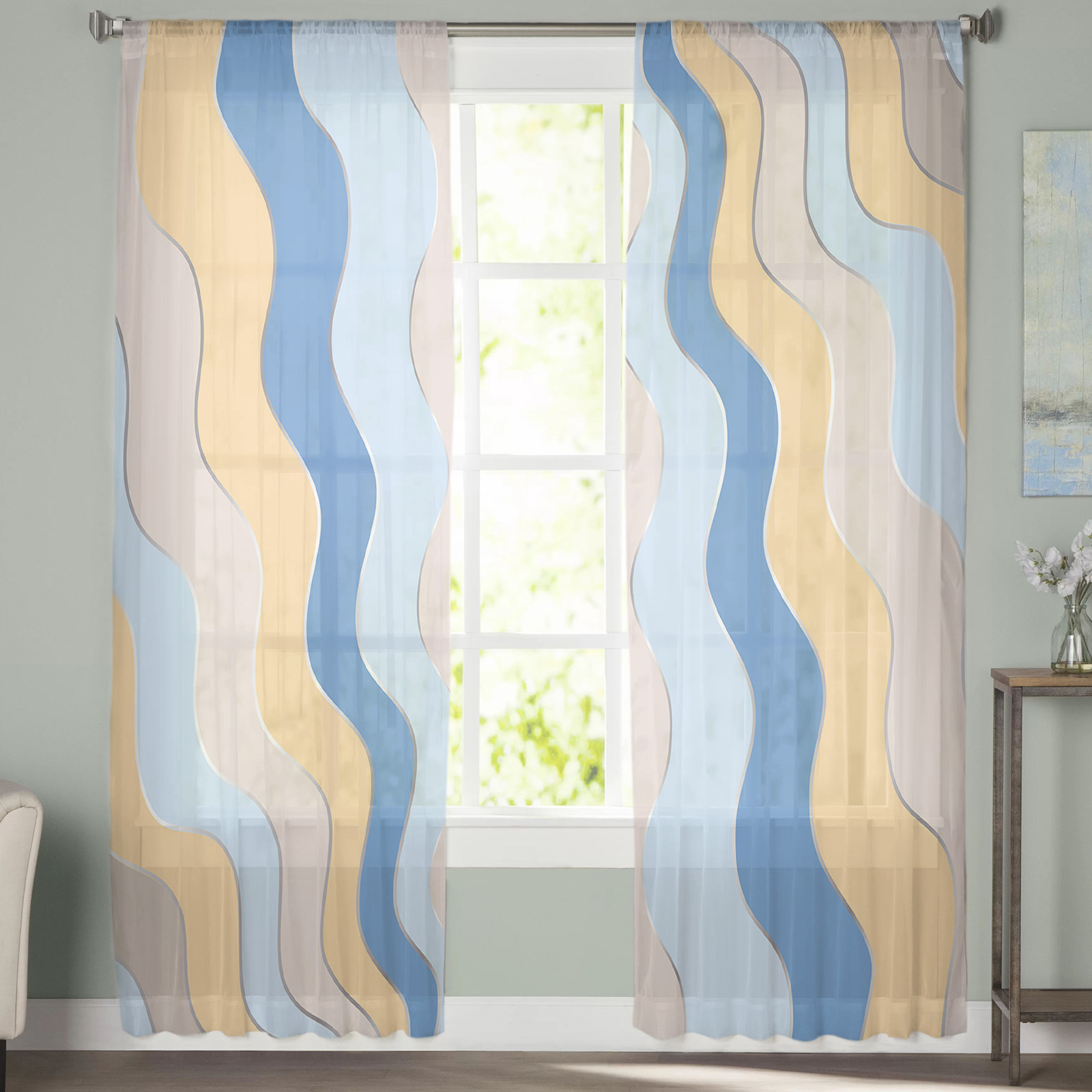 Gradient Ripple Texture Window Tulle Curtains - Image 4