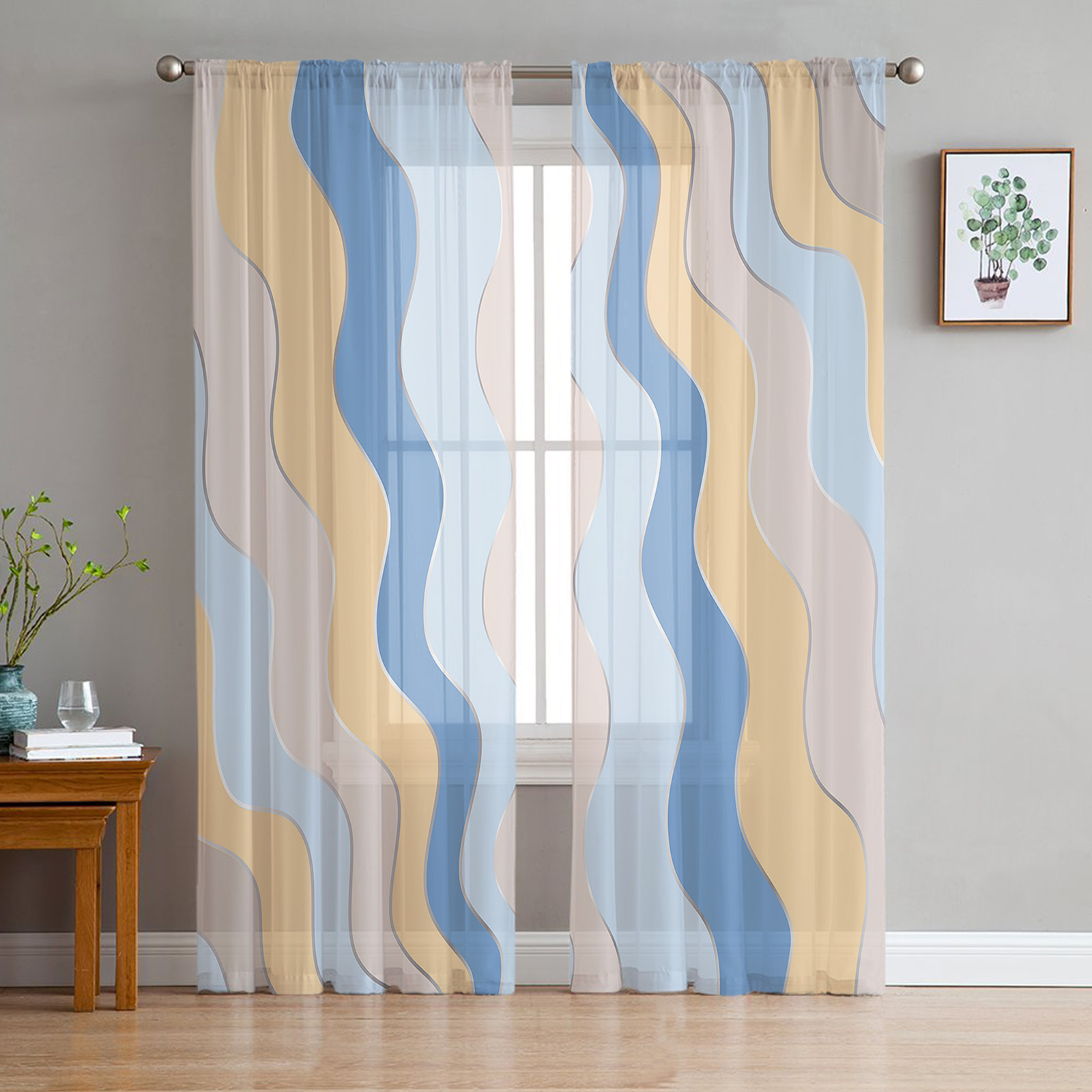 Gradient Ripple Texture Window Tulle Curtains
