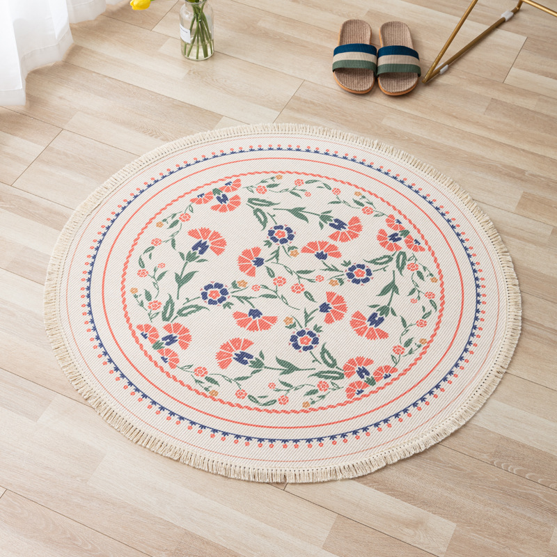 Nordic Cotton and Linen Tassel Retro Round Rug - Image 2