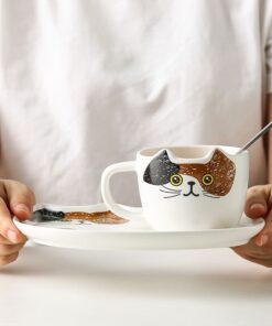 Japanese Style Cat Ceramic Mug With Tray 200ml