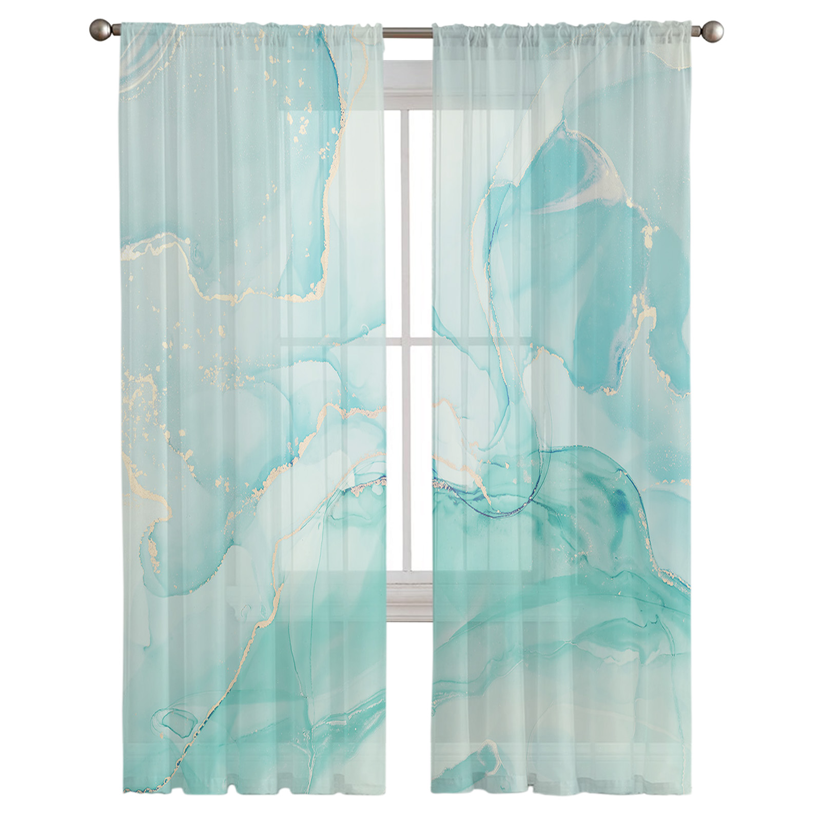 Marble Gradient Solid Color Living Room Tulle Curtains - Image 2