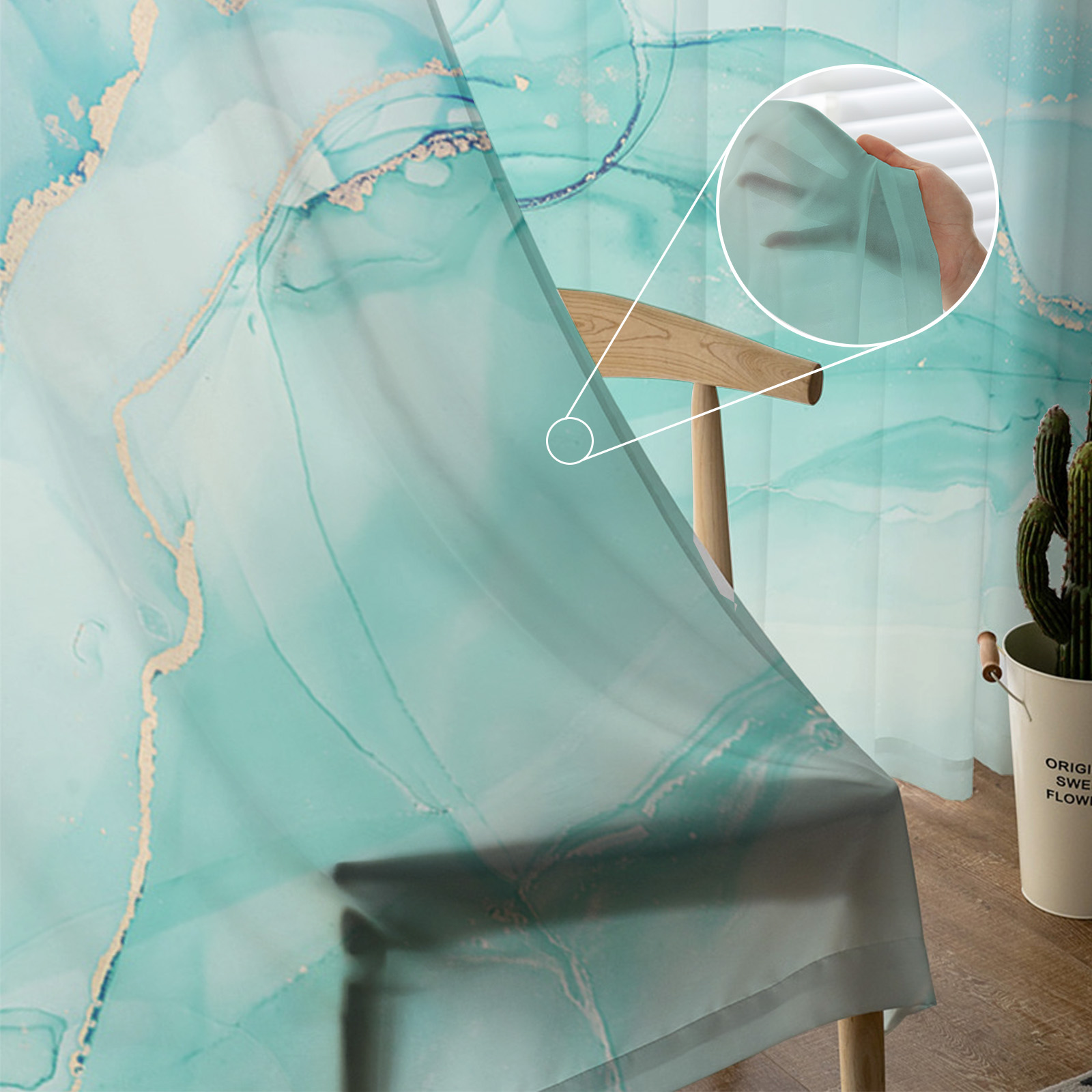 Marble Gradient Solid Color Living Room Tulle Curtains - Image 4