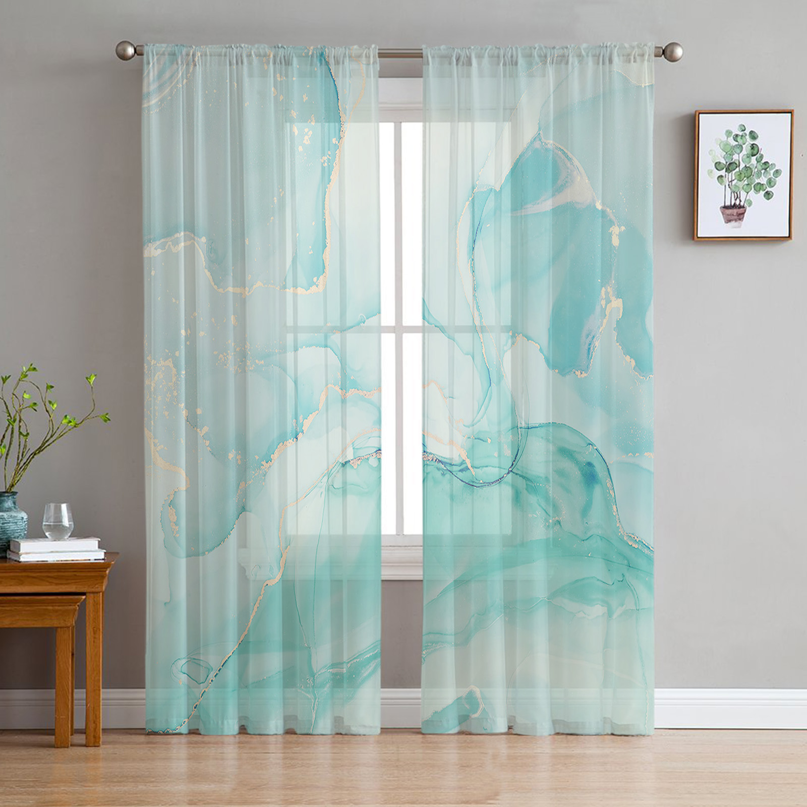 Marble Gradient Solid Color Living Room Tulle Curtains
