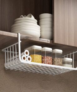 Metal Iron Kitchen Organizer Shelf Cabinet Hanging Basket Rack, White