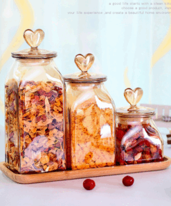 Modern Heart Glass Jar Candy Seal Bottle Amber Pickle Fruit Pot