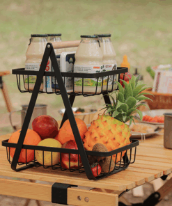 2-Tier Metal Fruit Vegetables Portable Basket Kitchen Storage