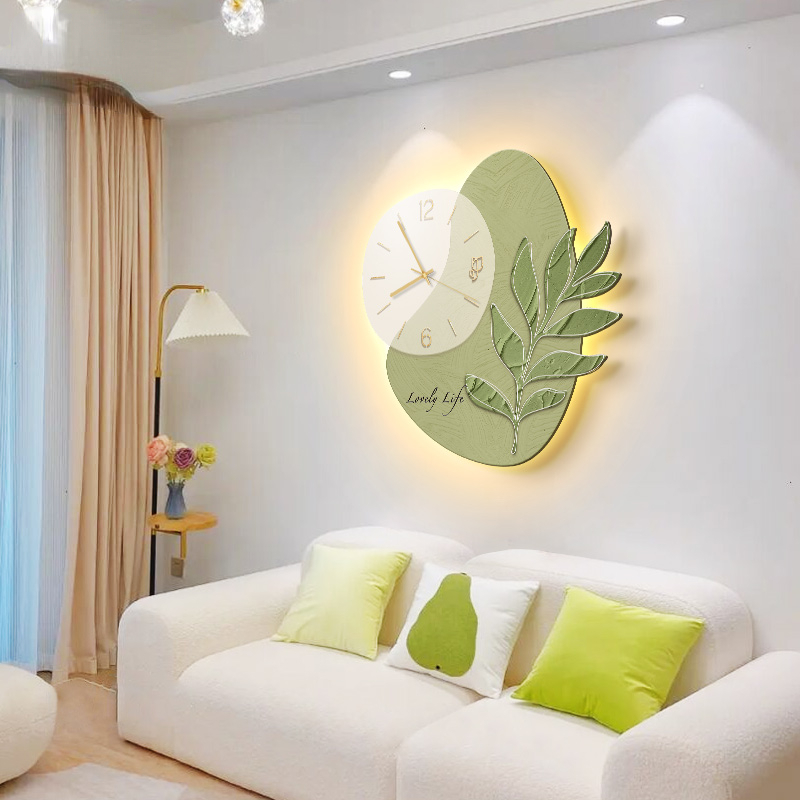 LED Lights Decorative Wall Clock Glowing Green Leaf - Image 3