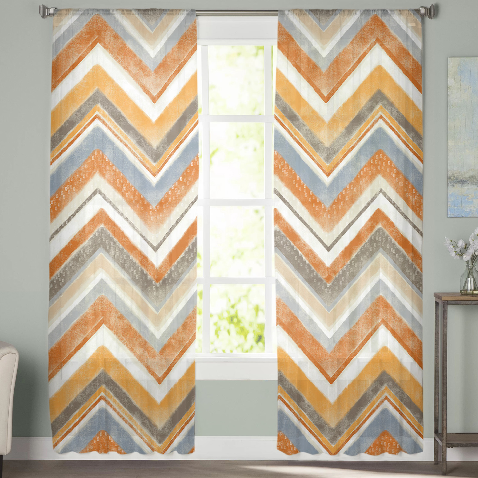 Nordic Style Ripple Orange Voile Curtains - Image 3