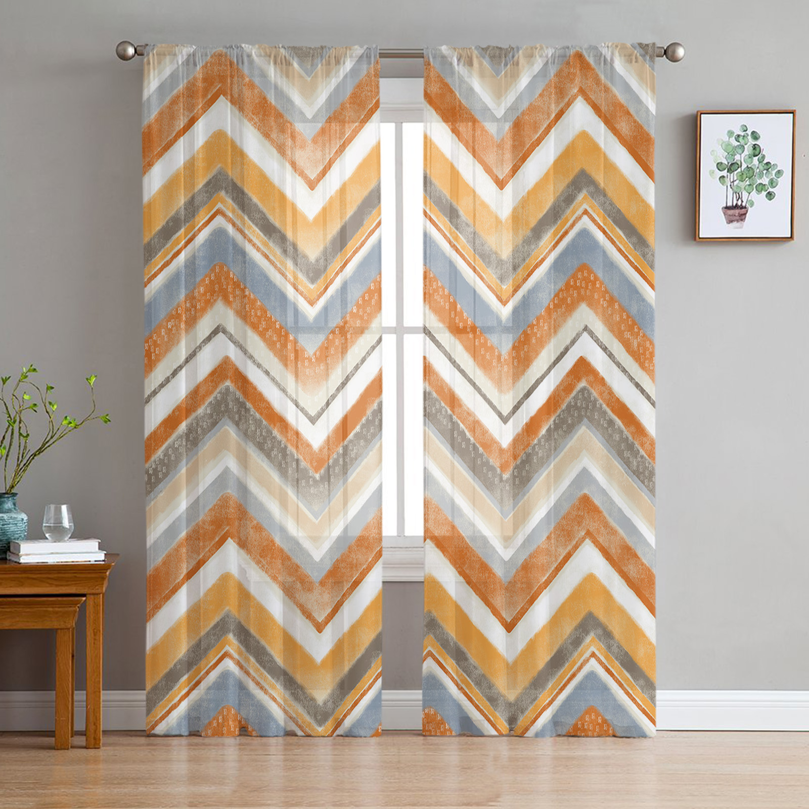 Nordic Style Ripple Orange Voile Curtains