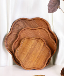 Petal-Shaped Wooden Dinner Plate Ebony Tray Fruit