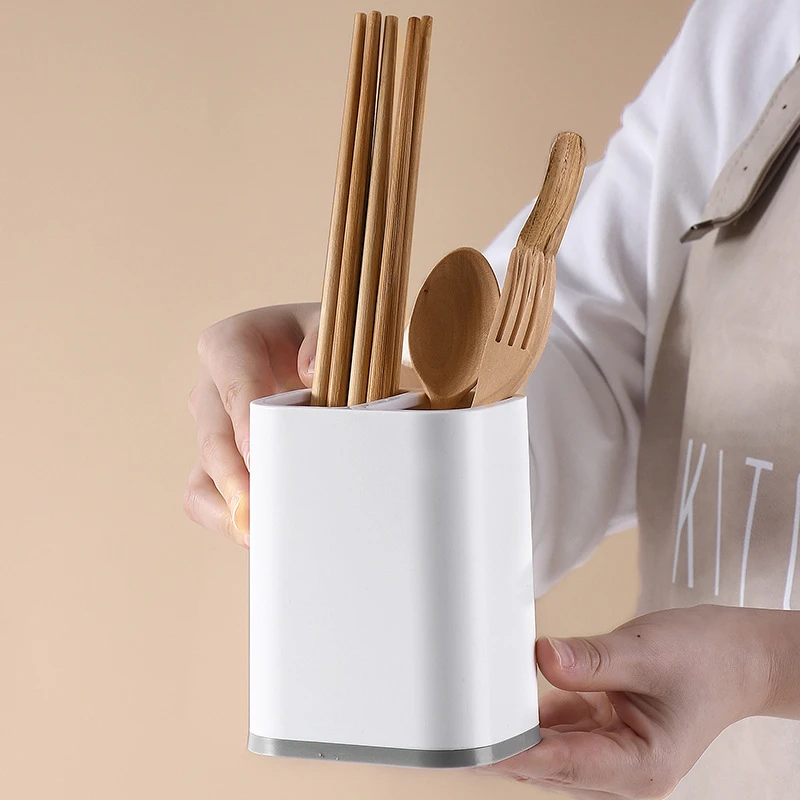 1PC White Chopsticks Storage Holder Box Double Grids