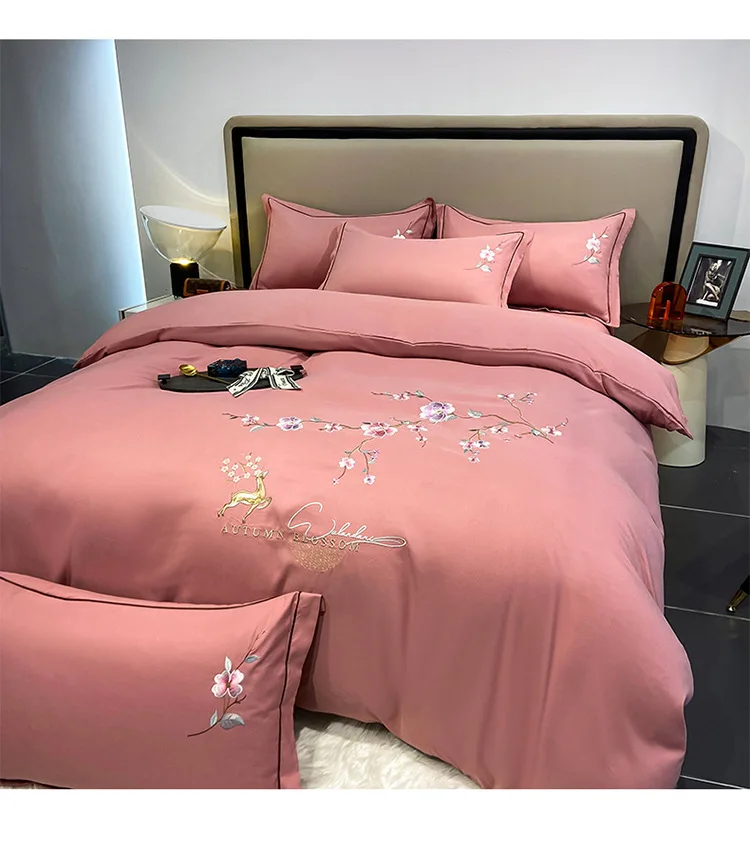 Brushed Embroidery Solid Color Quilt Cover Sheet 200x230cm - Image 2