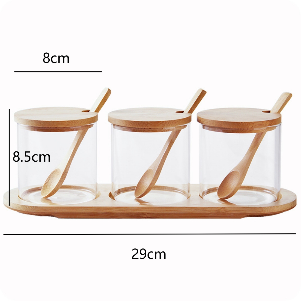 Set 3 PCS Glass Spice Organizer Jars with Spoon Lid - Image 4