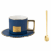 Ceramics Golden Handle Stripe Coffee Cup And Saucer Set, Blue