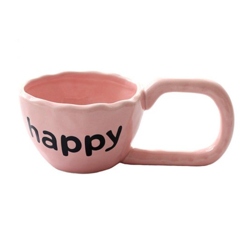 happy Ceramic Mug With Big Handle, Pink