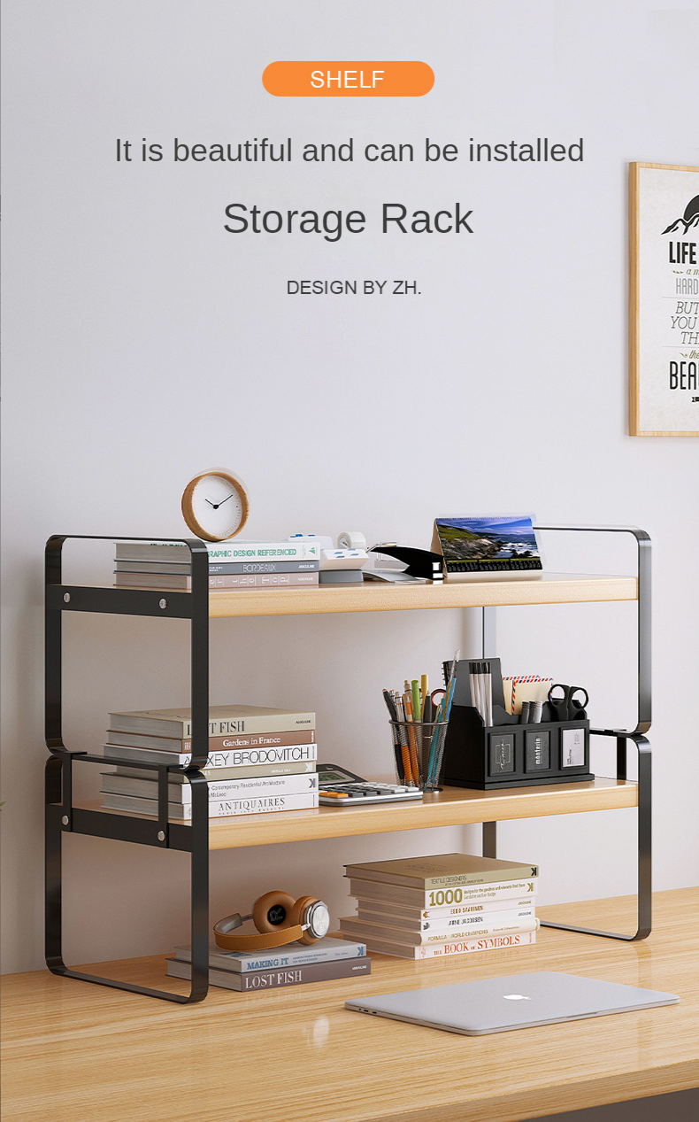 Desktop Bookshelf Small Simple Iron Shelf - Image 3