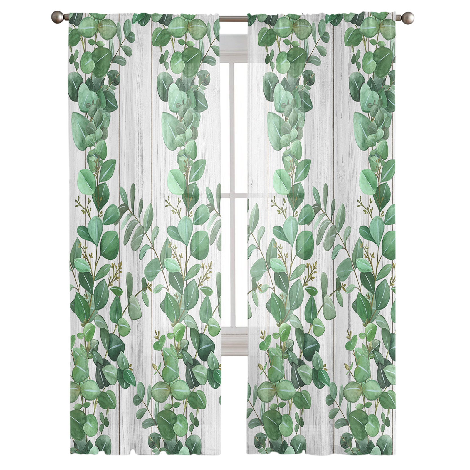 Simple Plant Leaves Spring Chiffon Curtains - Image 3