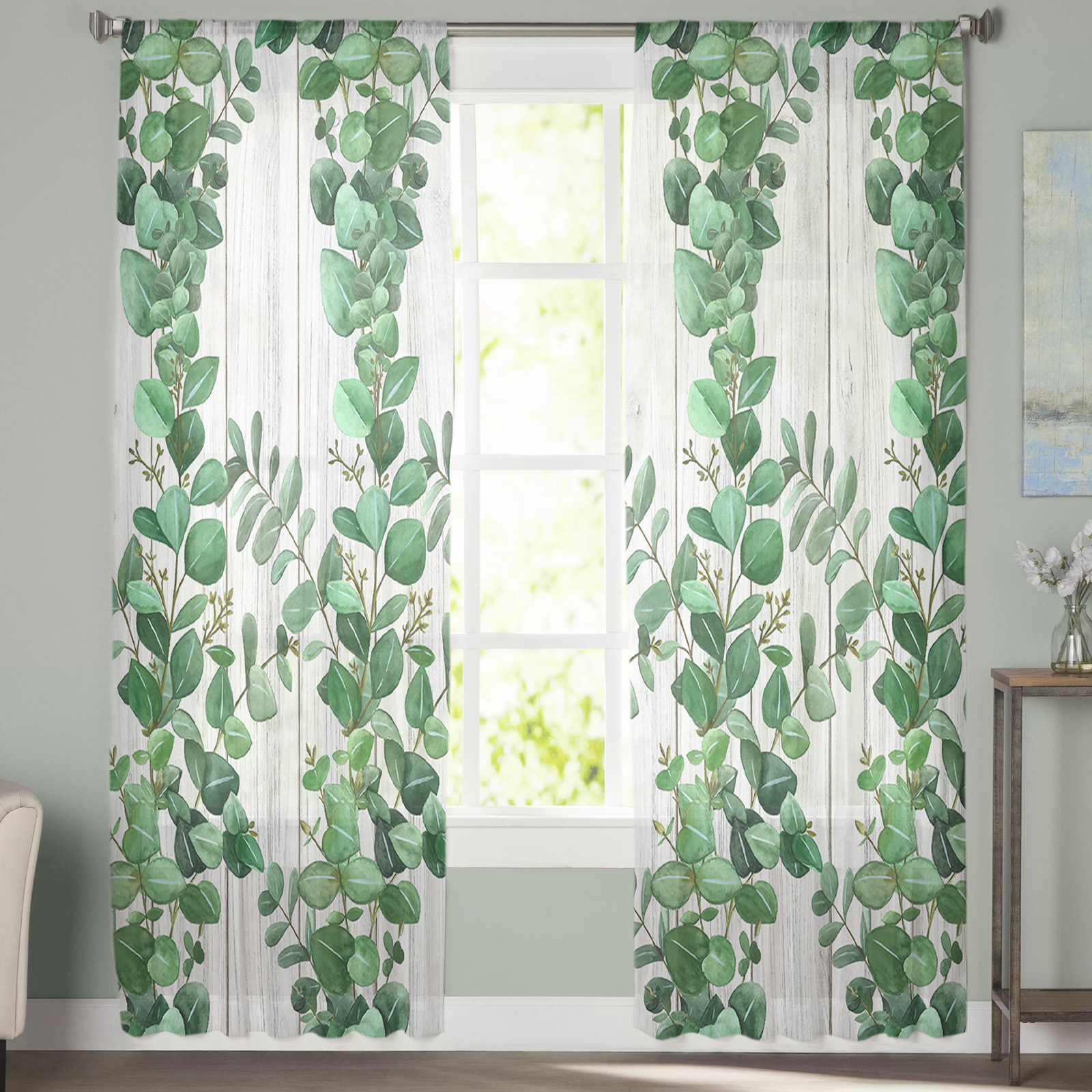 Simple Plant Leaves Spring Chiffon Curtains - Image 4