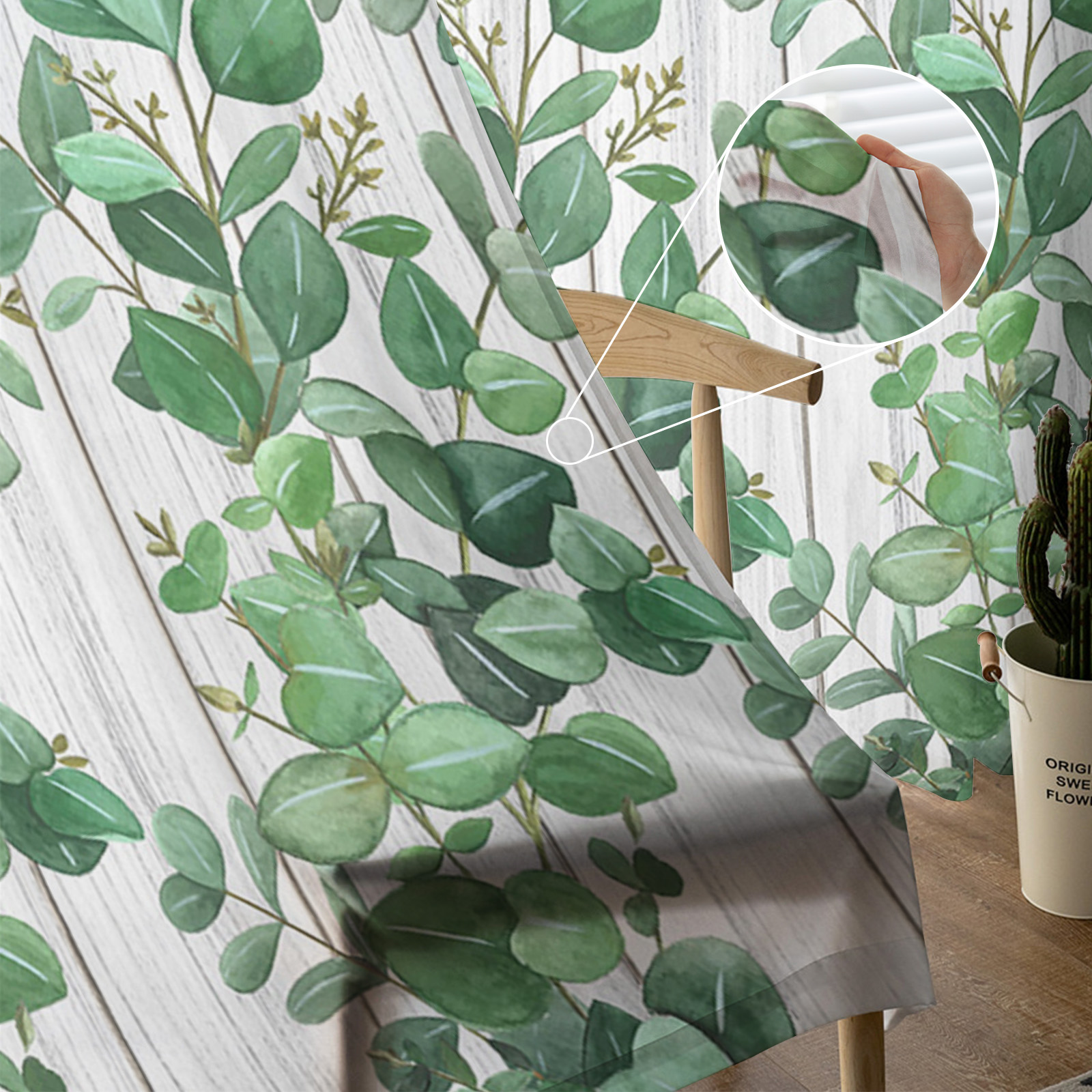 Simple Plant Leaves Spring Chiffon Curtains - Image 8
