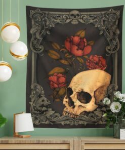 Alternative view of Skull Floral Tapestry  Aesthetics Gothic Wall Decor