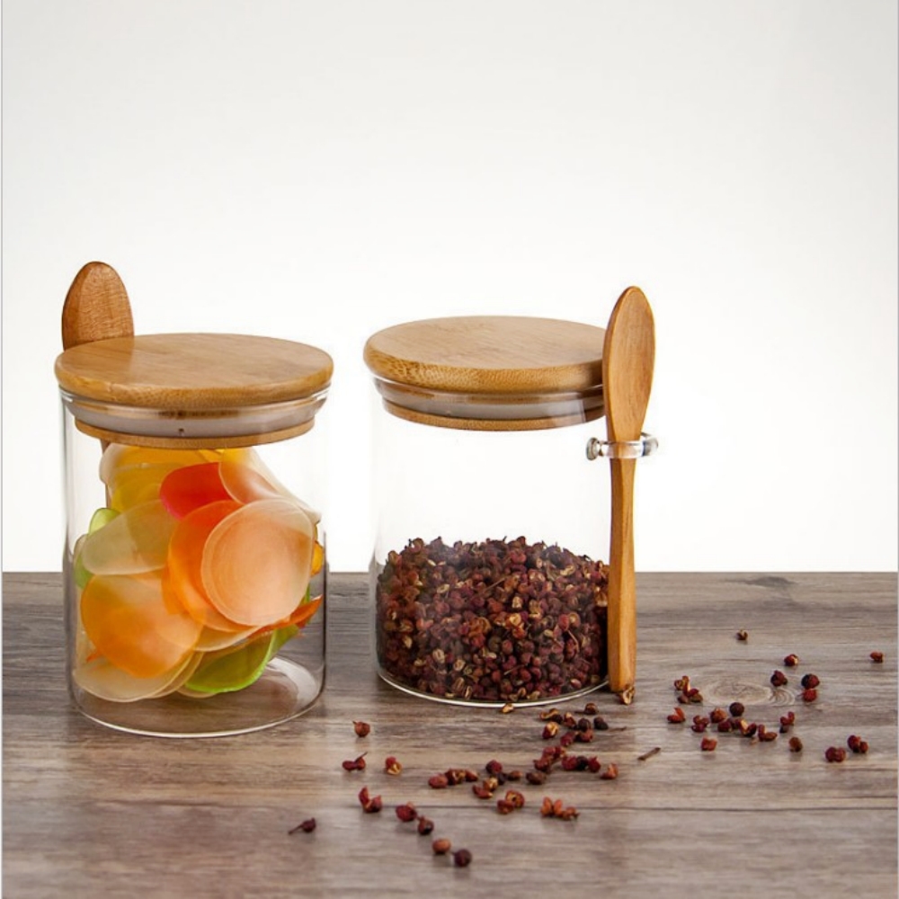 Set 3 PCS Glass Spice Organizer Jars with Spoon Lid - Image 3