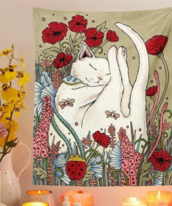 Mysterious Tarot Cat Tapestry Wall Hanging